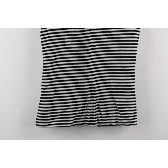 Vtg 70s Macys Womens Medium Striped Half Zip Knit Sleeveless Shirt Black White - Picture 3 of 8